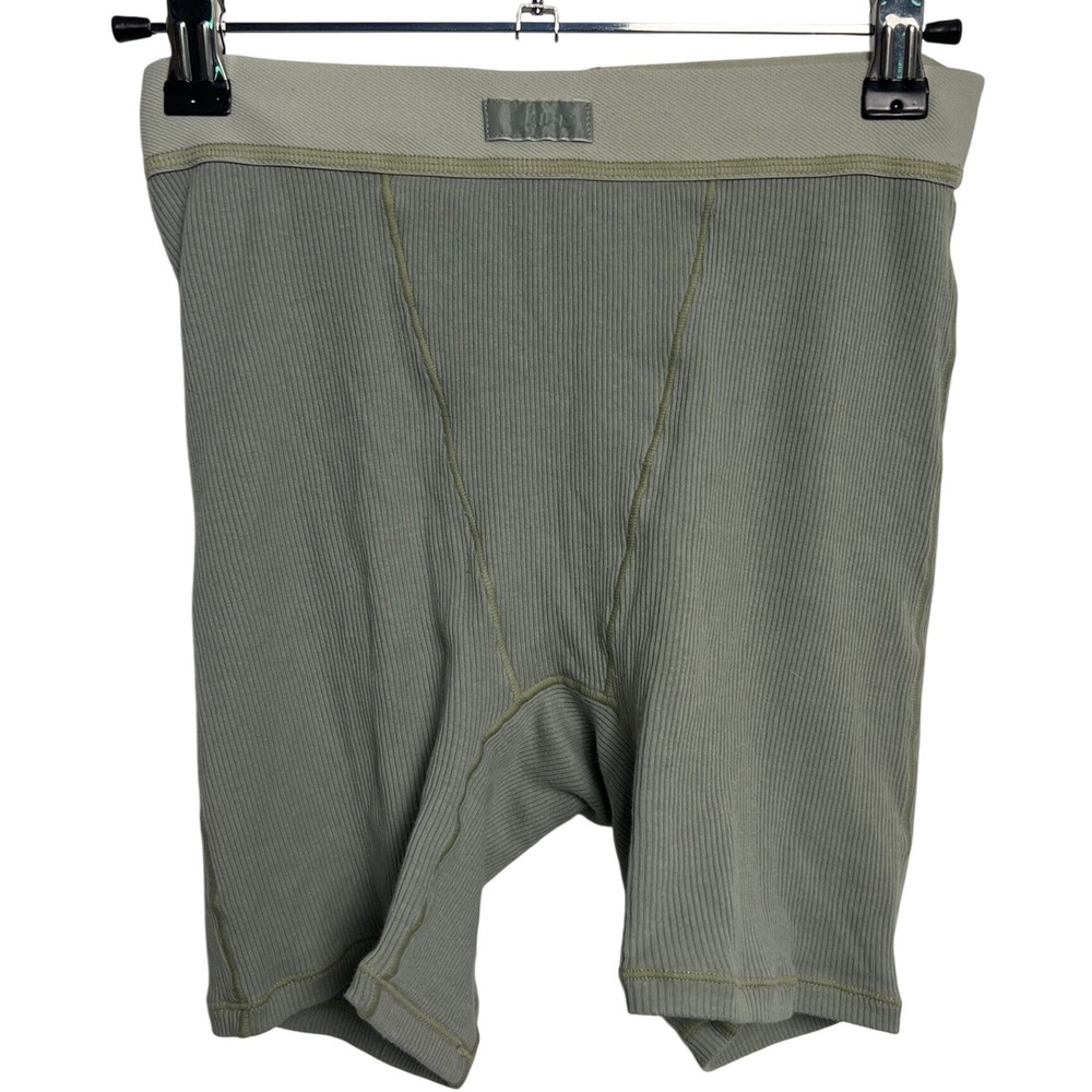 SKIMS Ribbed Boxer Shorts Sage Green Cotton Blend High Waisted S Bodycon Basics